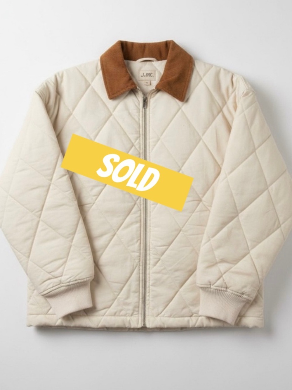 J.O.A. Quilted Bomber Jacket Medium Cream Corduroy Collar Cozy Neutral